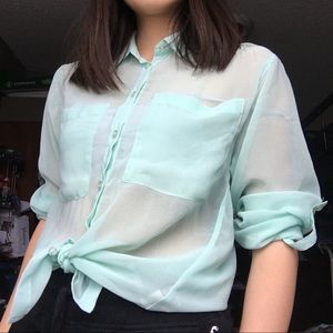 Garage sheer turquoise top